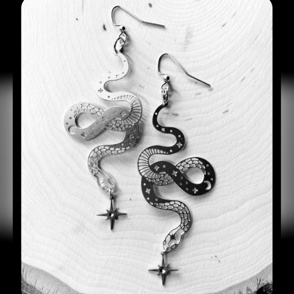 Celestial Silver Snake Earrings